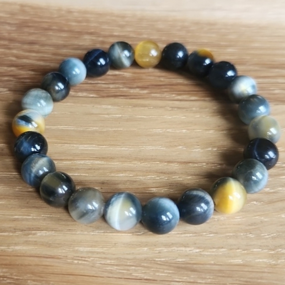 SOLD Golden Blue Tiger Eye Gemstone Beads Bracelet - Picture 2 of 10